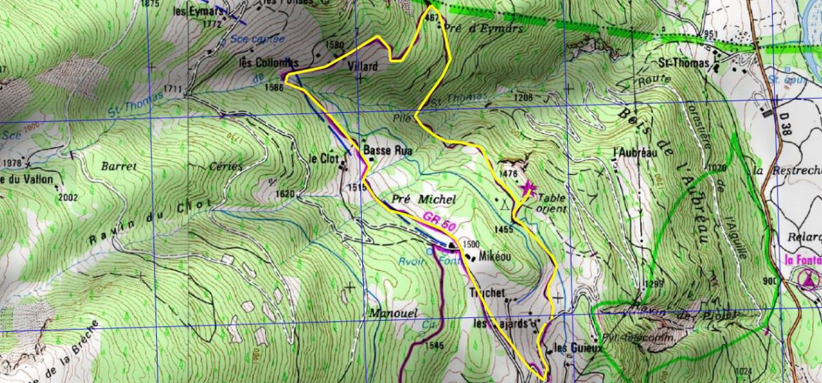 BOUCLE N°2 du Pré d’Eymars (tracé jaune).