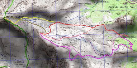 TÊTE DE VAUTISSE – PRENETZ : montée en rouge puis jaune ; descentes toutes les autres couleurs. Voir cartes précédentes.